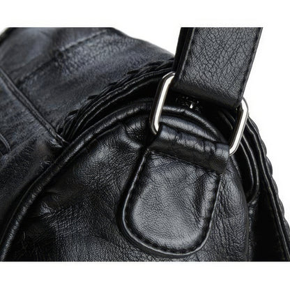 Braided Trim Flap Leather Crossbody Bag