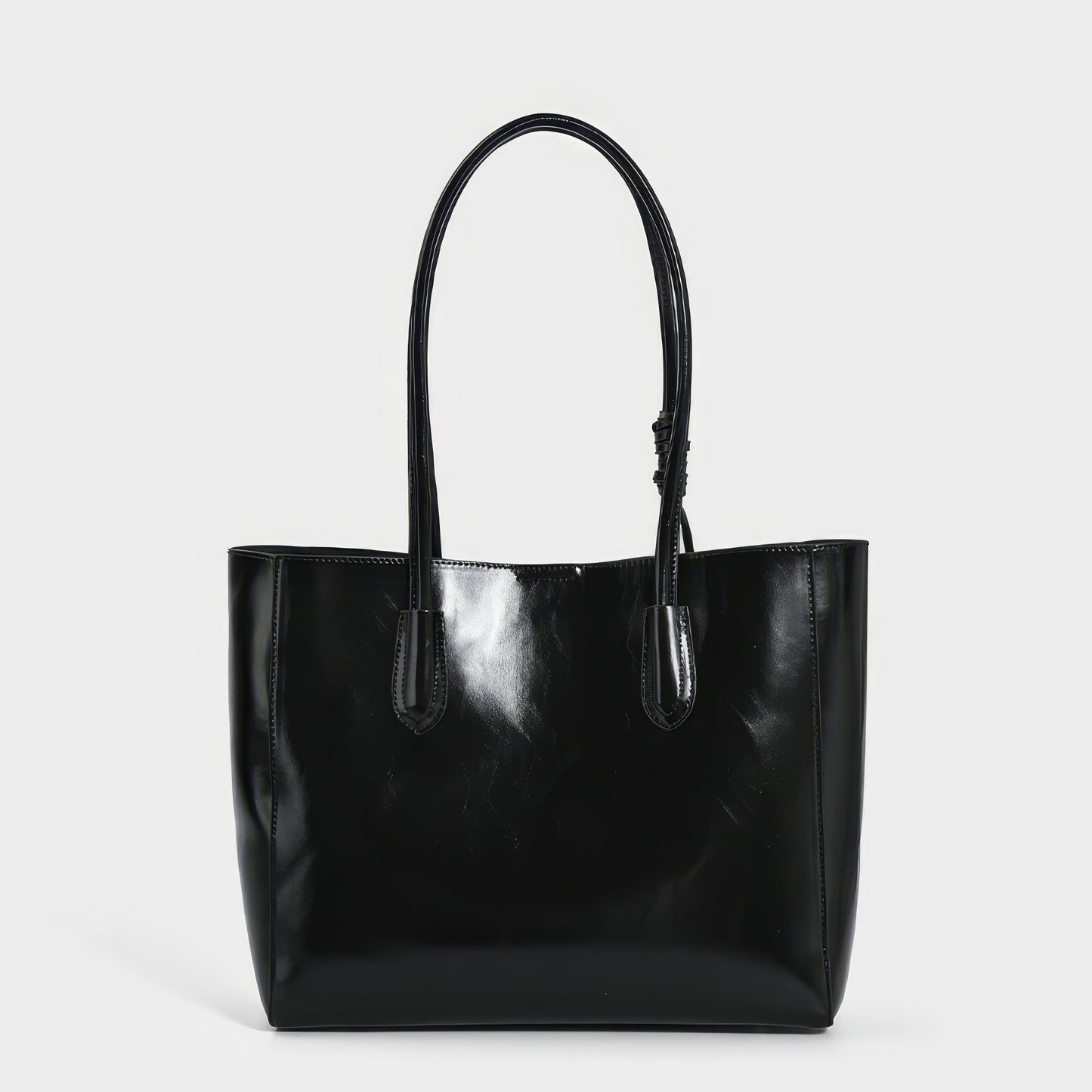 Glossy Black Leather Tote Bag