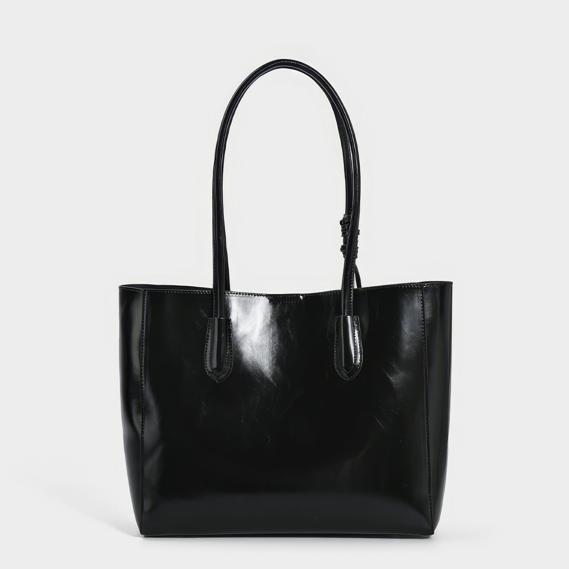 Glossy Black Leather Tote Bag