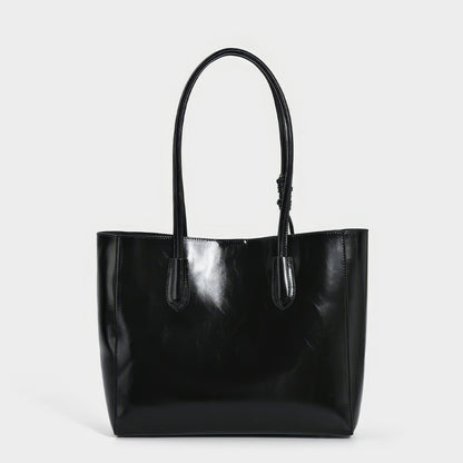 Glossy Black Leather Tote Bag