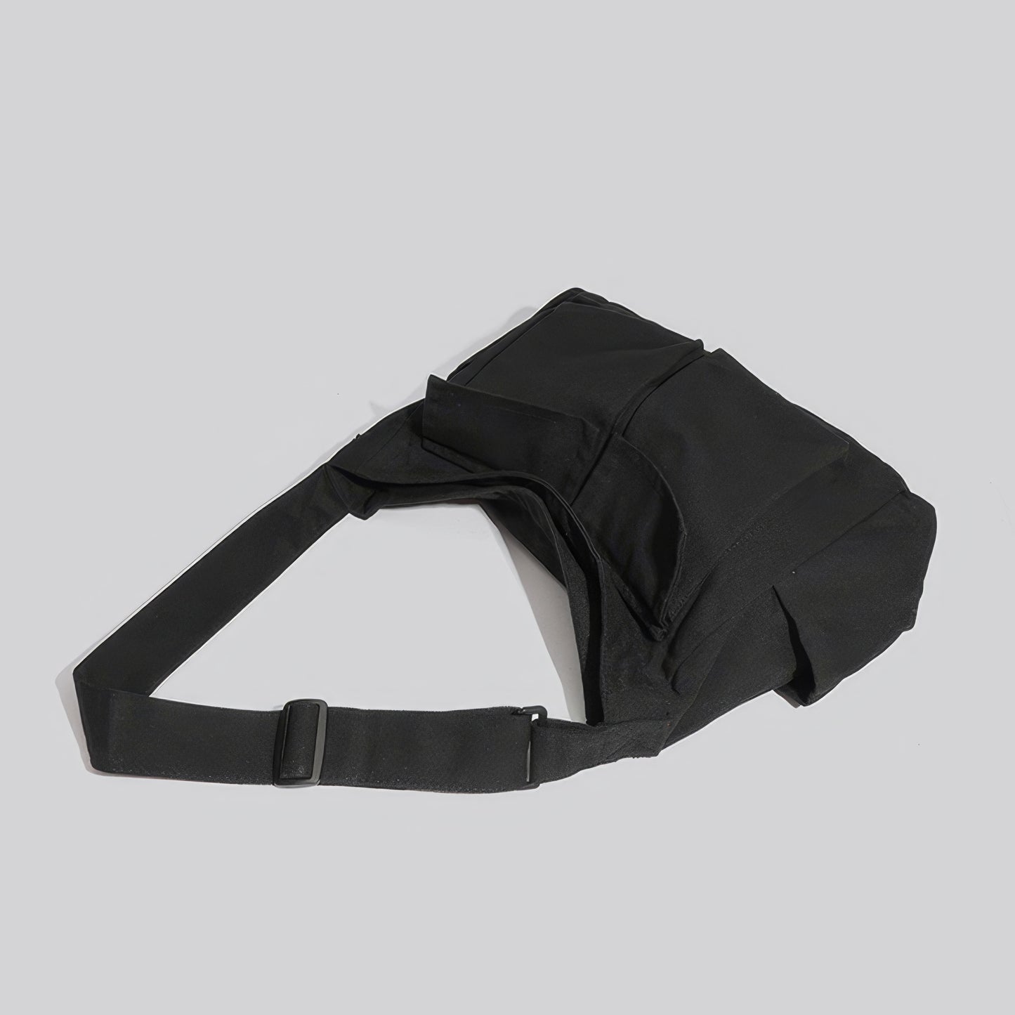Black Canvas Multi-Pocket Shoulder Bag