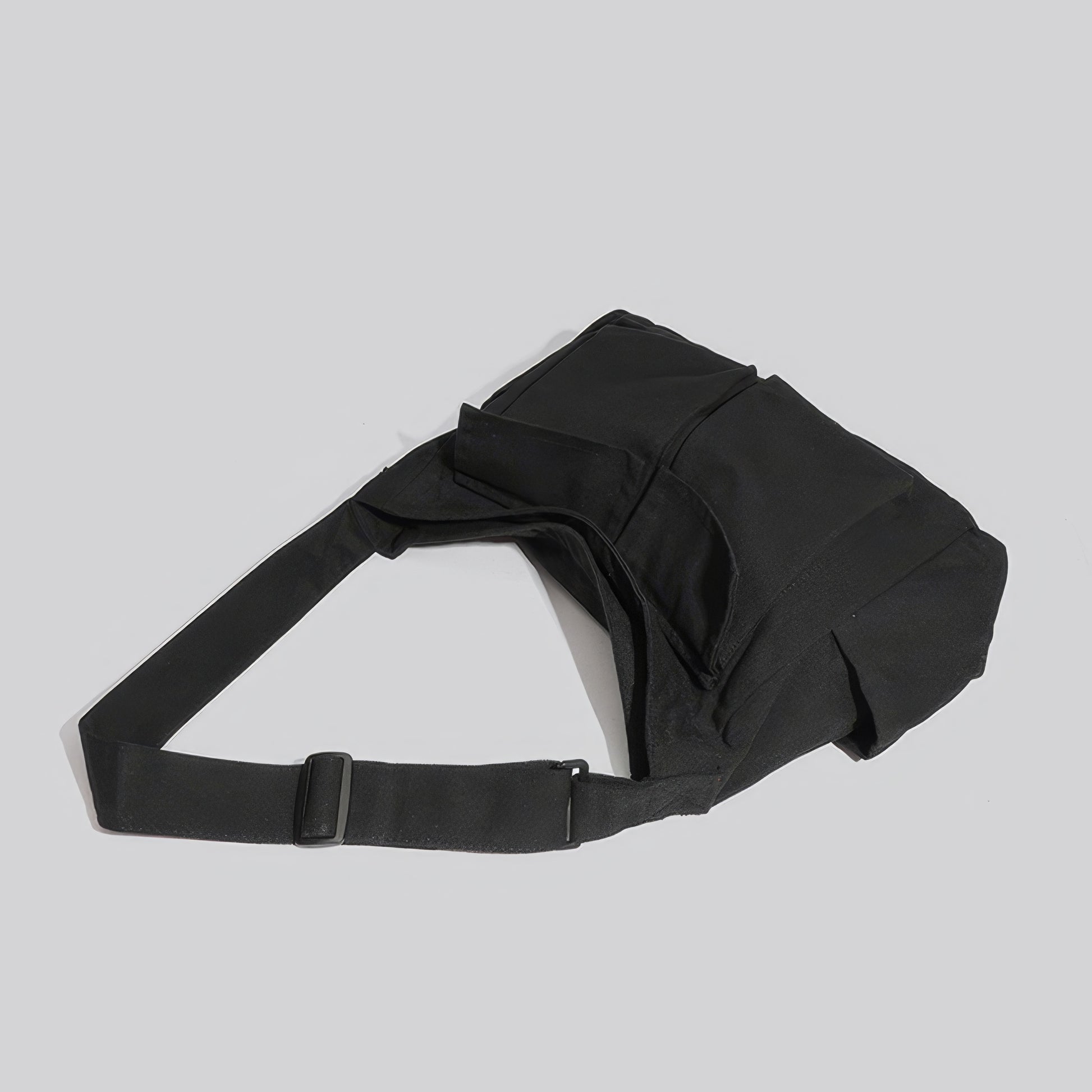 Black Canvas Multi-Pocket Shoulder Bag