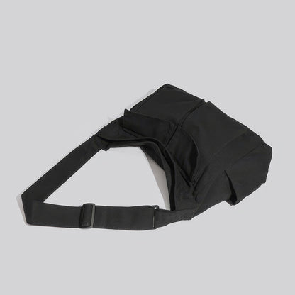 Black Canvas Multi-Pocket Shoulder Bag