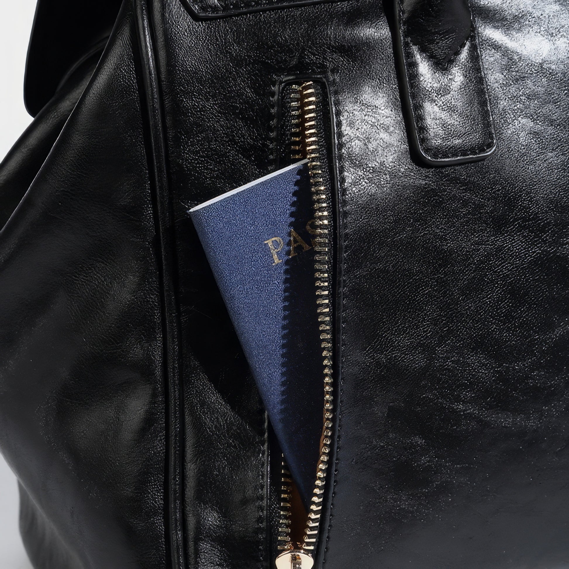 Structured Glossy Pocket Detail Tote Bag