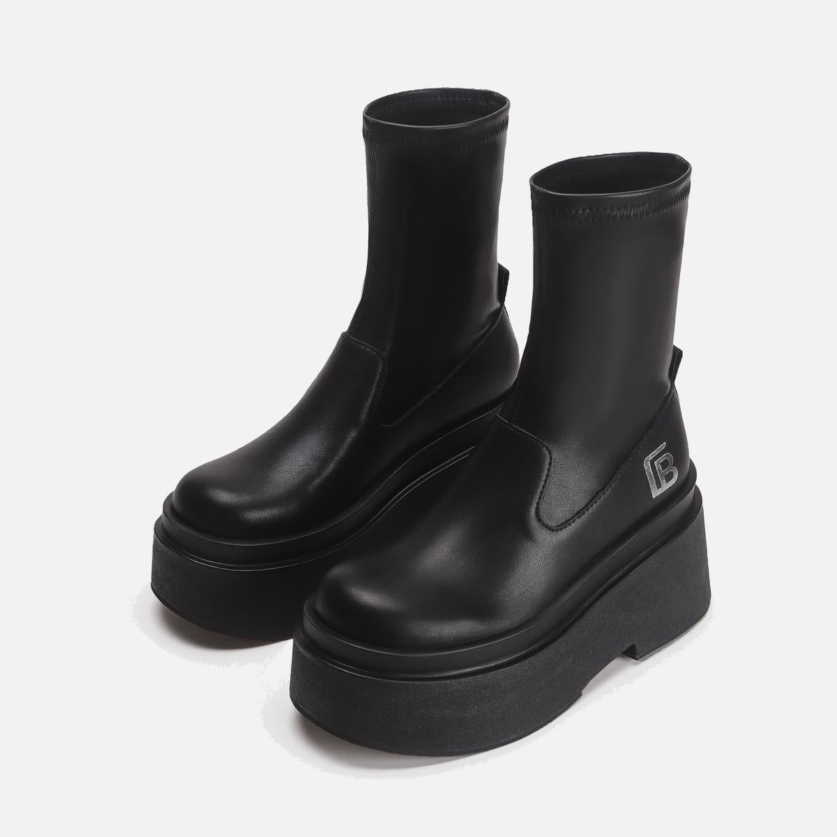 Black Stretch Ankle Platform Boots