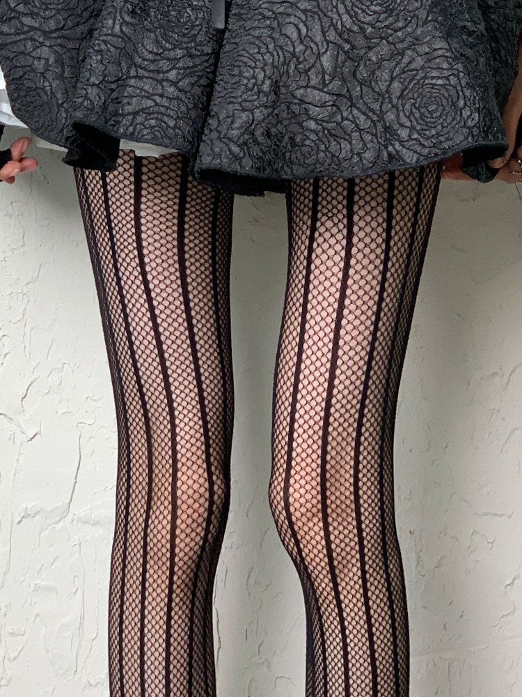Vertical Line Mesh Pattern Tights