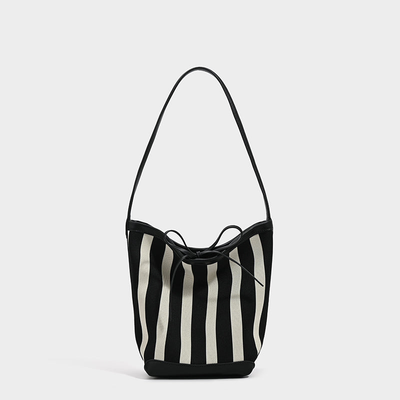 Striped Canvas Shoulder Tote Bag
