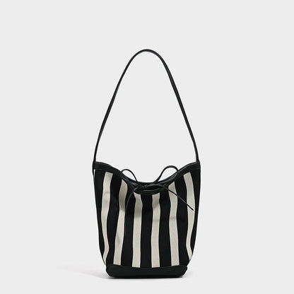 Striped Canvas Shoulder Tote Bag
