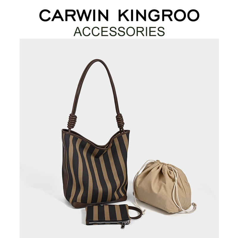 Striped Canvas Shoulder Tote Bag