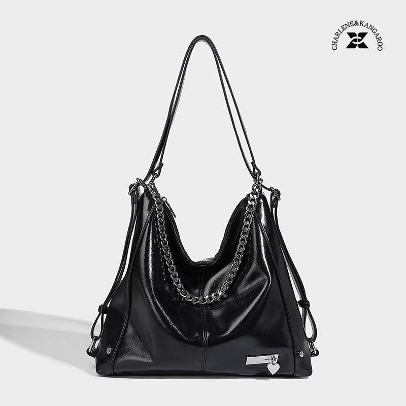 Chain Detail Soft Leather Shoulder Bag