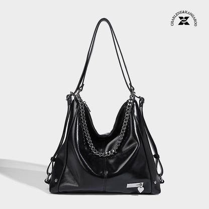 Chain Detail Soft Leather Shoulder Bag