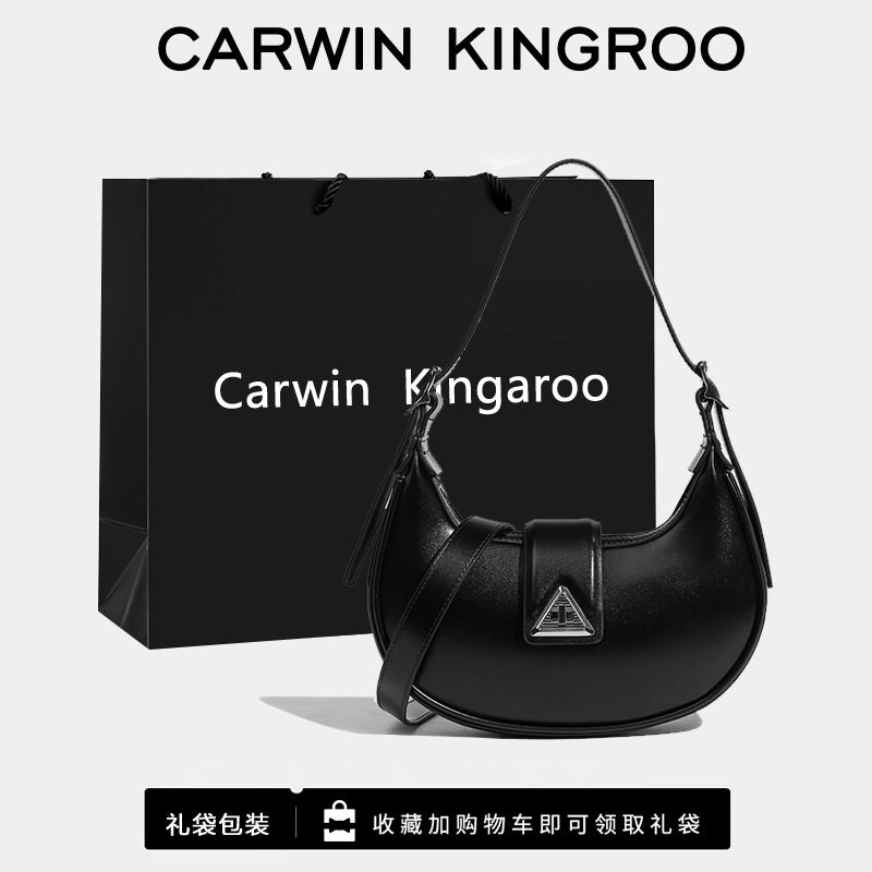 Smooth Black Crescent Shoulder Bag