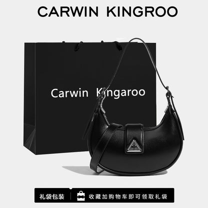 Smooth Black Crescent Shoulder Bag