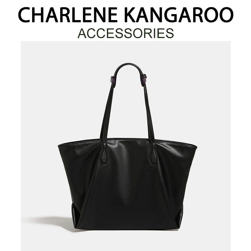 Dual Strap Detail Soft Leather Tote Bag