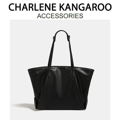 Dual Strap Detail Soft Leather Tote Bag