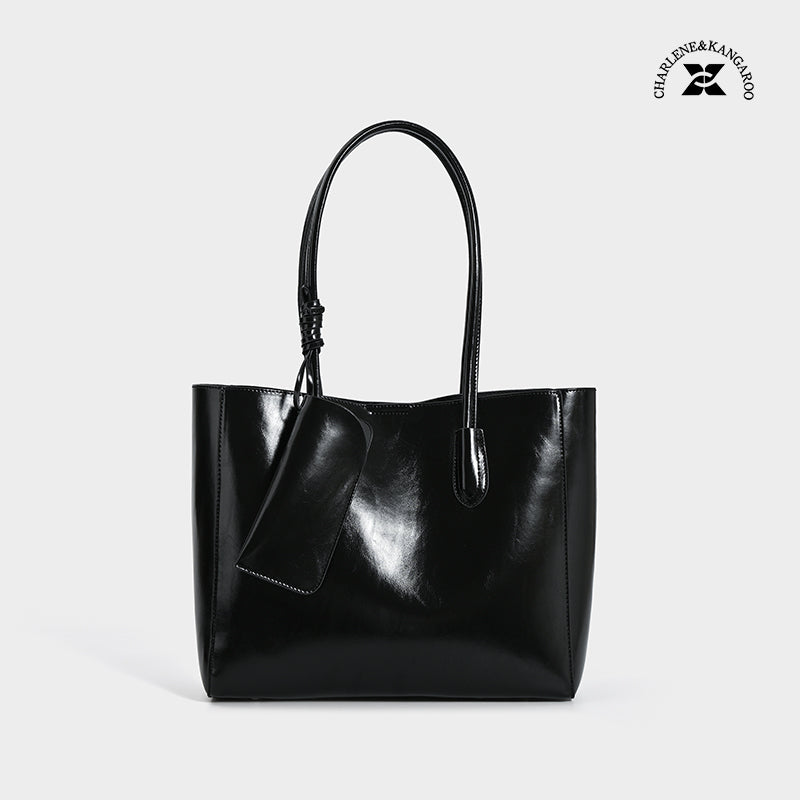 Glossy Black Leather Tote Bag