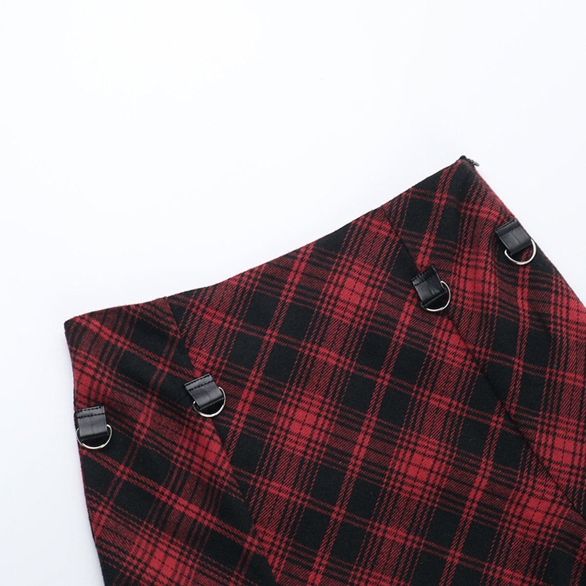 Red Plaid Layered Buckle Skirt