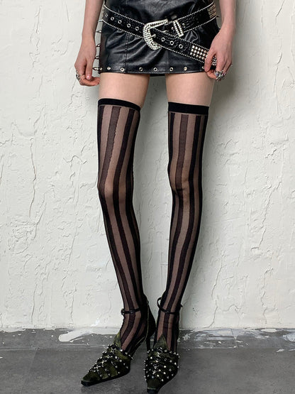 Vertical Sheer Stripe Overknee Stockings