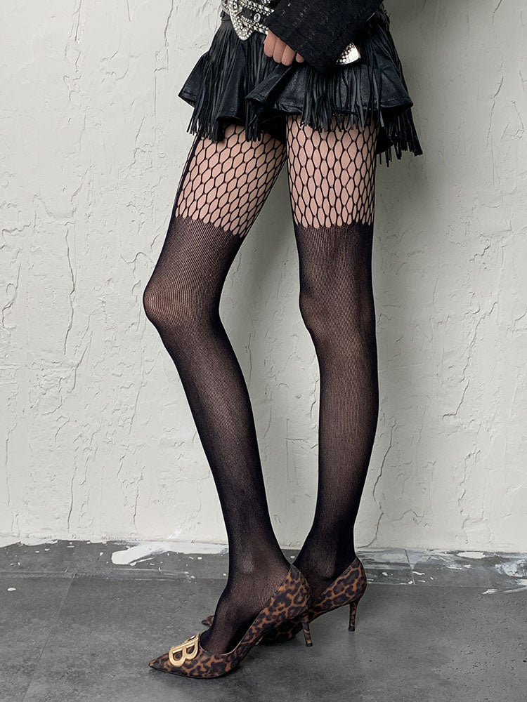 Dual Texture Fishnet Contrast Tights