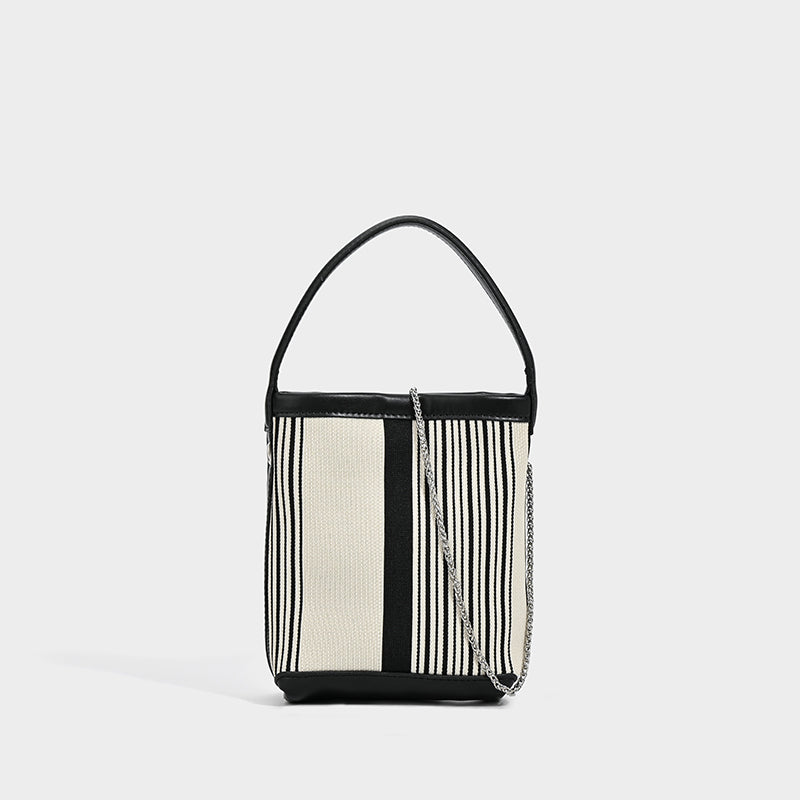Striped Canvas Shoulder Tote Bag
