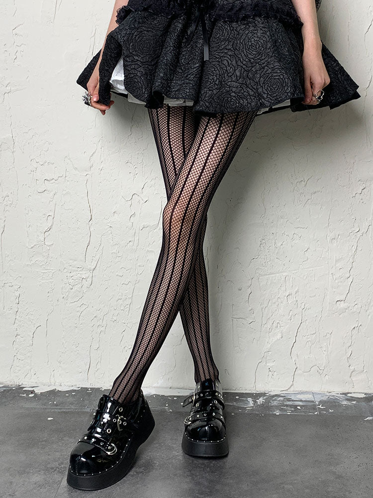Vertical Line Mesh Pattern Tights