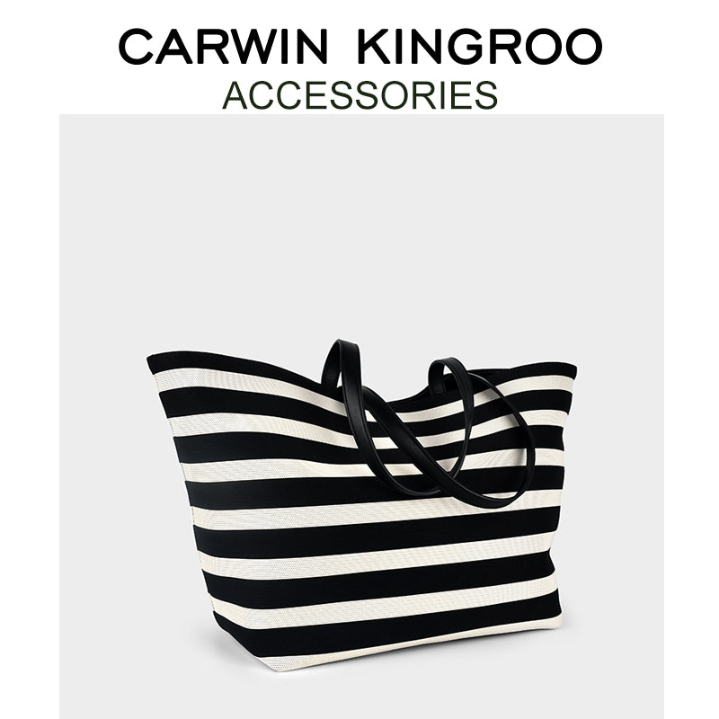 Striped Canvas Oversized Tote Bag