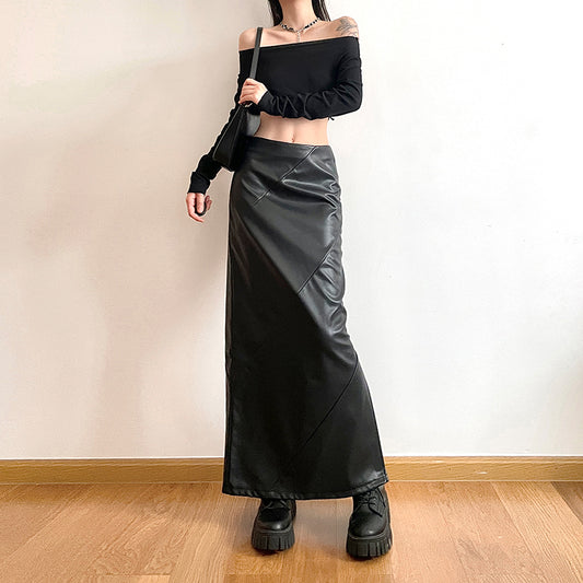 Faux Leather High-Slit Maxi Skirt