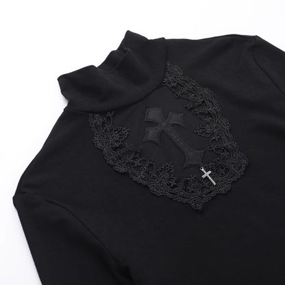 Black Sheer Panel Turtleneck