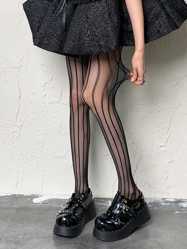 Vertical Line Mesh Pattern Tights