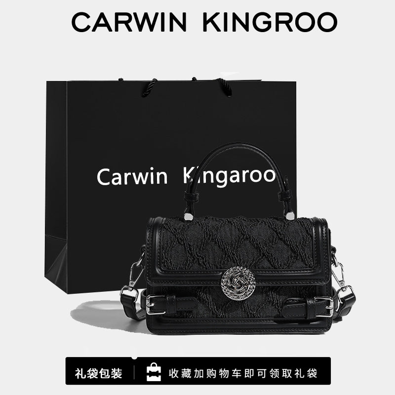 Textured Buckle Flap Top Handle Bag