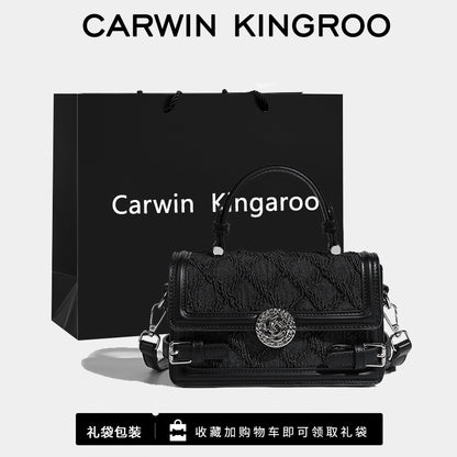 Textured Buckle Flap Top Handle Bag