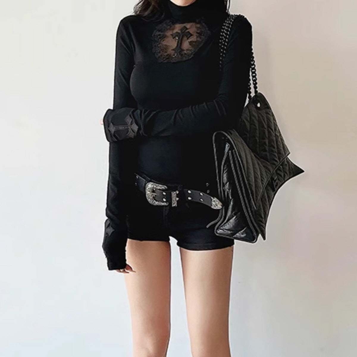 Black Sheer Panel Turtleneck