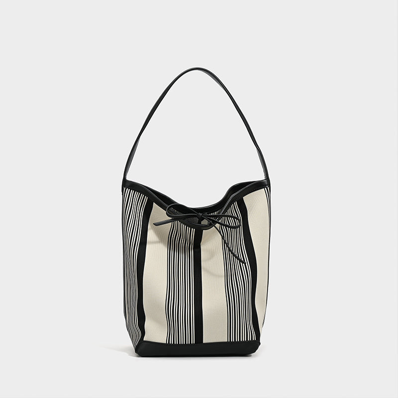 Striped Canvas Shoulder Tote Bag