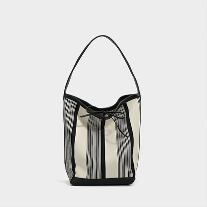 Striped Canvas Shoulder Tote Bag