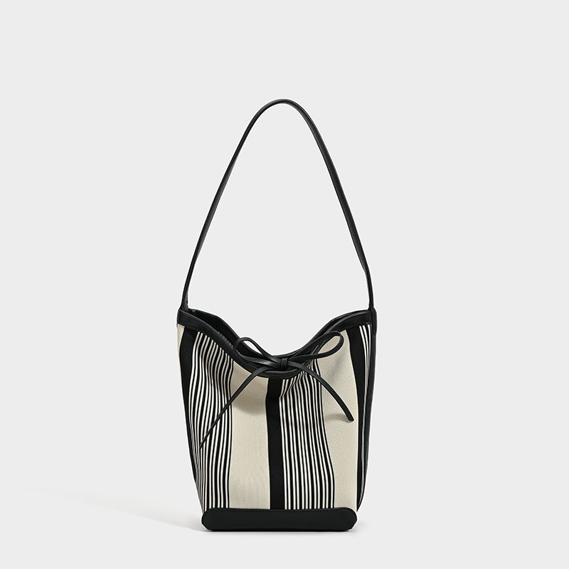 Striped Canvas Shoulder Tote Bag