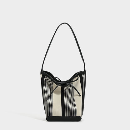 Striped Canvas Shoulder Tote Bag