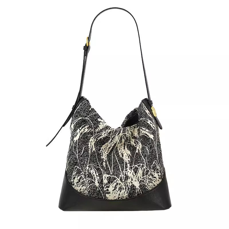 Monochrome Botanical Print Shoulder Bag