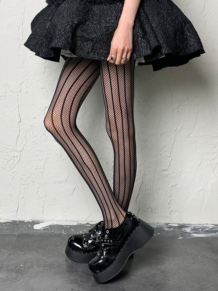 Vertical Line Mesh Pattern Tights