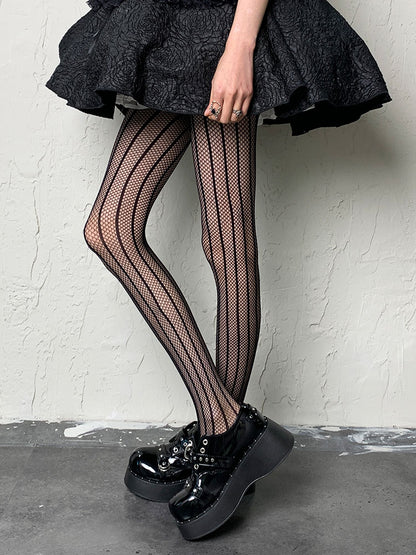 Vertical Line Mesh Pattern Tights