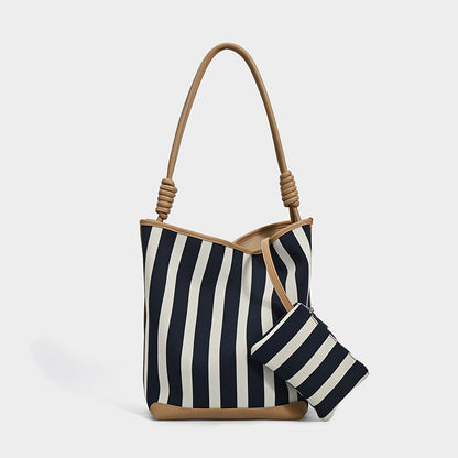 Striped Canvas Shoulder Tote Bag