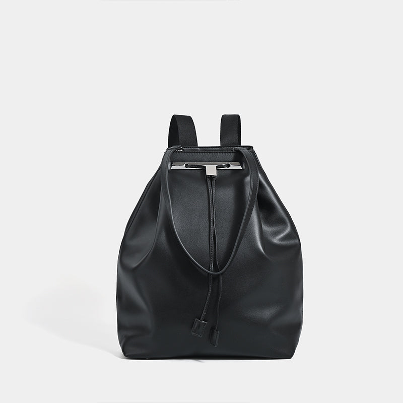Structured Drawstring Leather Backpack