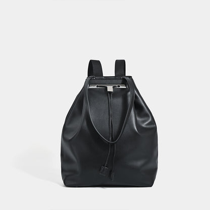 Structured Drawstring Leather Backpack