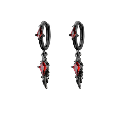 Diamond Charm Feather Drop Earrings