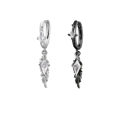 Diamond Charm Feather Drop Earrings