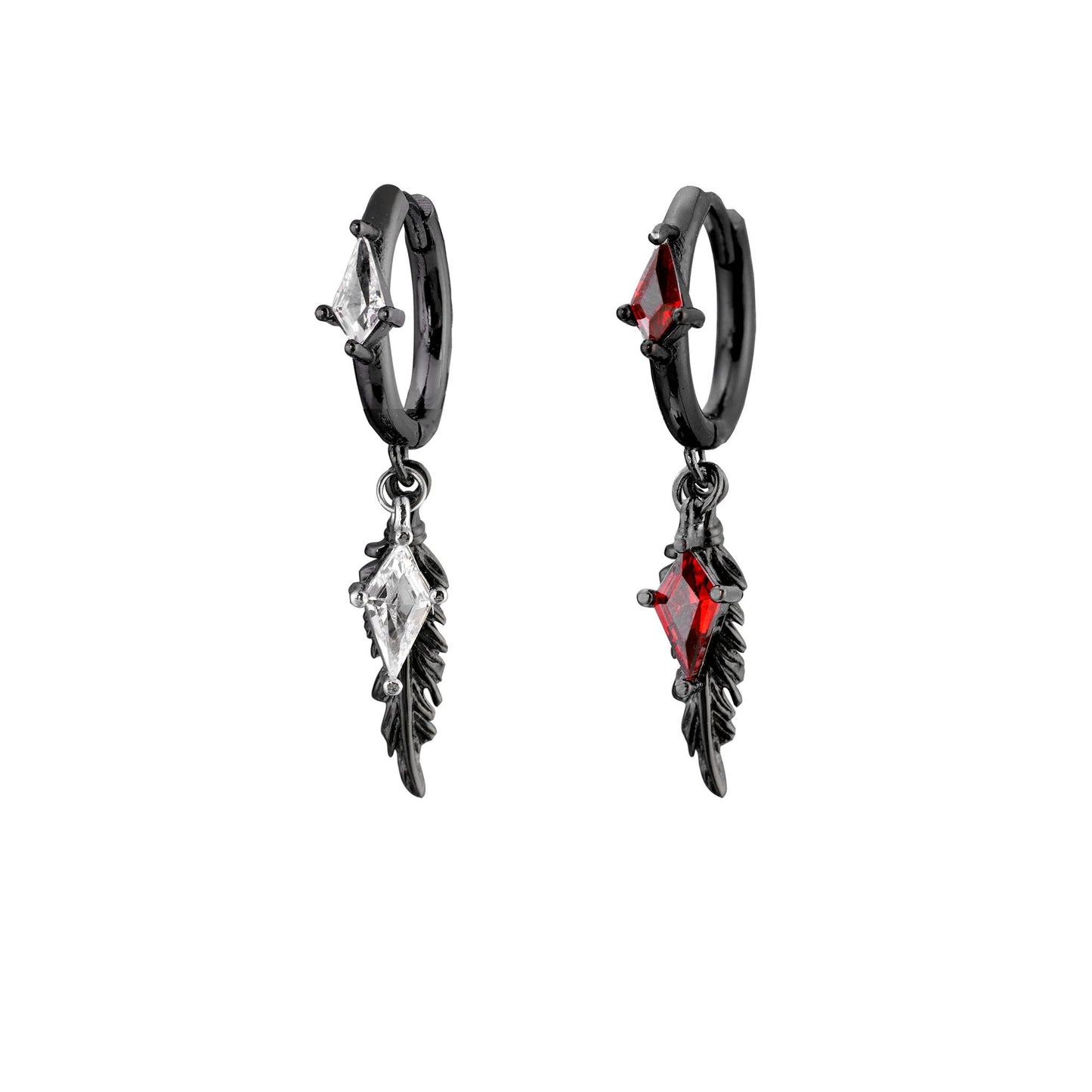 Diamond Charm Feather Drop Earrings