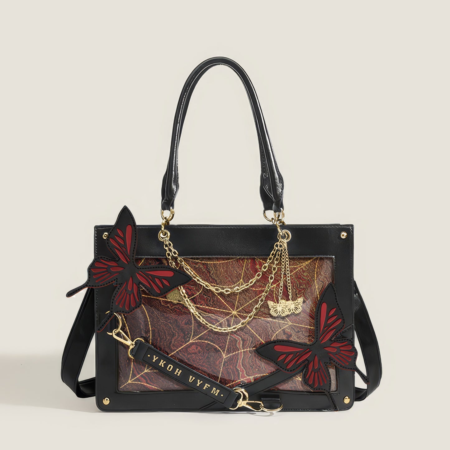 Butterfly Chain Panel Satchel Bag
