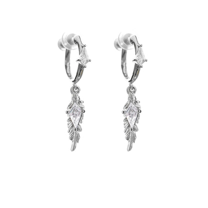 Diamond Charm Feather Drop Earrings