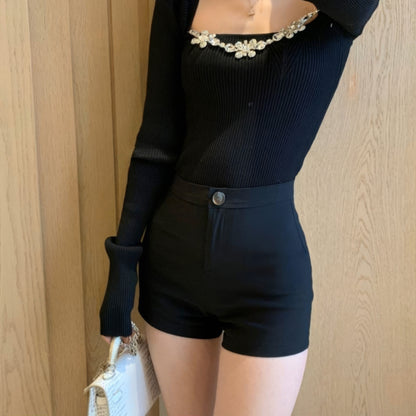 High Waist Fitted Black Shorts