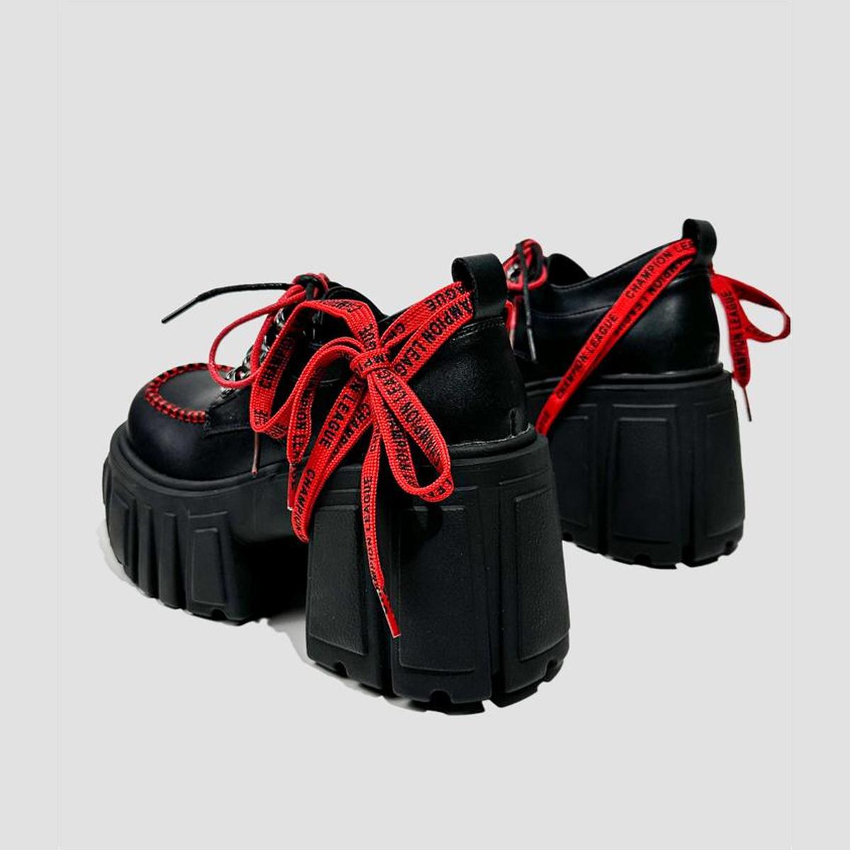 Black Patent Contrast Stitch Platform Shoes