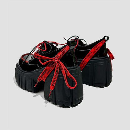 Black Patent Contrast Stitch Platform Shoes